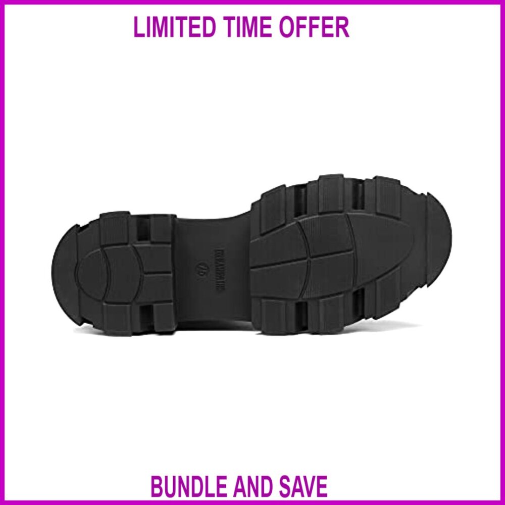 Women's Combat Boots Mid Calf Low Heel Chunky Platform Lug Sole - Picture 6 of 7